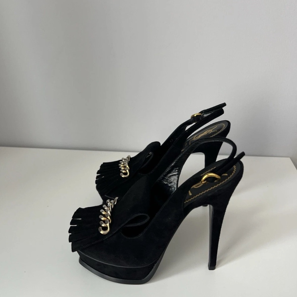 Yves Saint Laurent Black Heels with Chain Accent - Picture 4 of 5